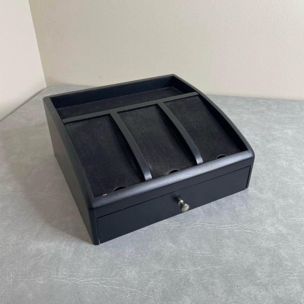 Men's Black Valet Tray/Charging Station with Drawer - Accessory Organizer